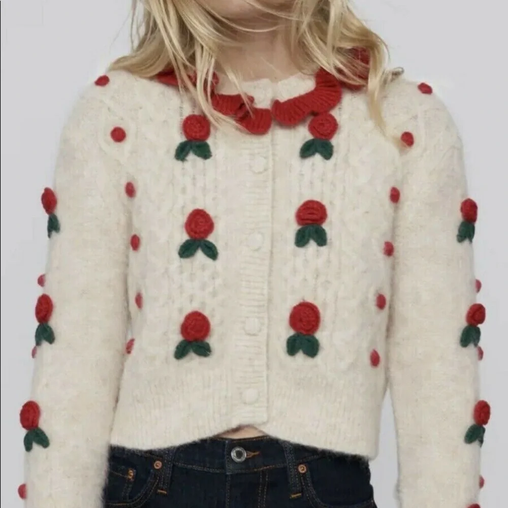 ZARA LIMITED EDITION Floral Knit Wool Blend Cardigan Size S - Picture 2 of 5